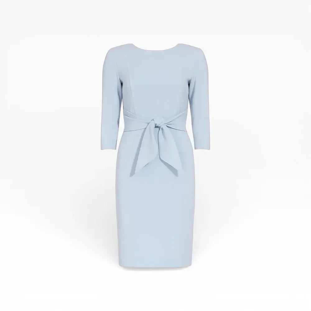 Adrianna Papell Knit Crepe Tie Waist Sheath Dress in Blue Mist - Size 8, NWOT